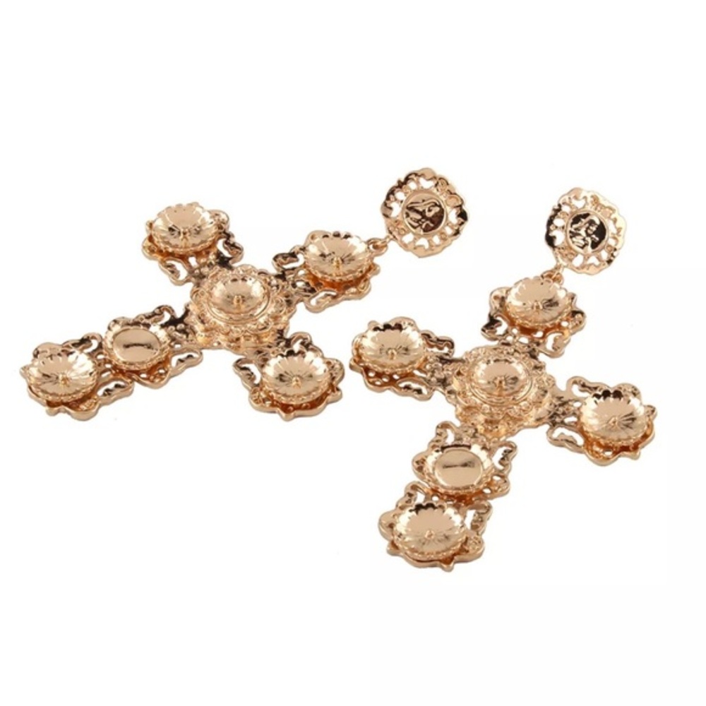 ✨GOLDEN CROSS✨GORGEOUS UNIQUE STUD EARRINGS✨NEW‎ - Picture 6 of 10
